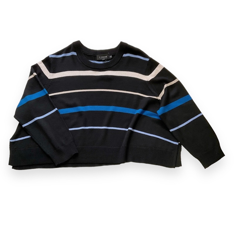11 Honore Sweater. Women Size 3 (US 20/22) Black Stripe Long Sleeve NWT